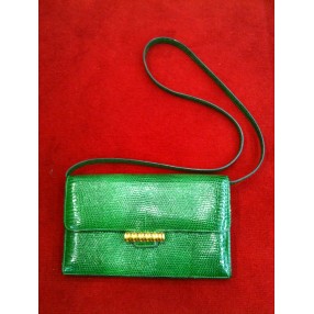 Sac Hermès en cuir de lézard vert