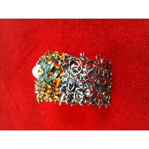Bracelet argent, opales et saphirs multicolores