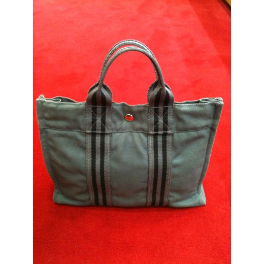 Sac Hermès Garden  mini en toile gris et noir