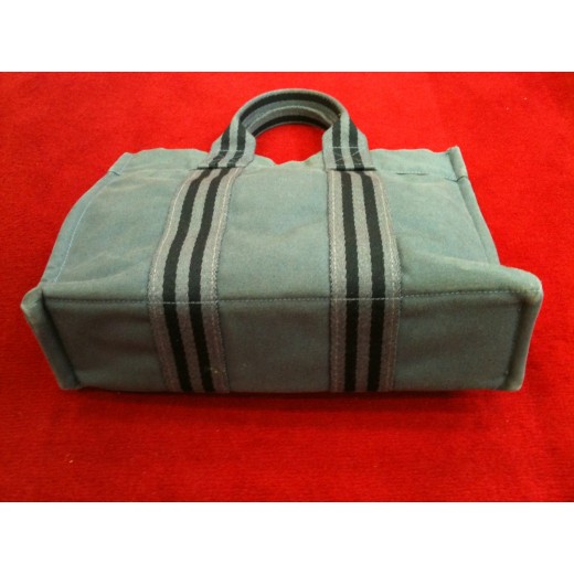 Sac Hermès Garden  mini en toile gris et noir