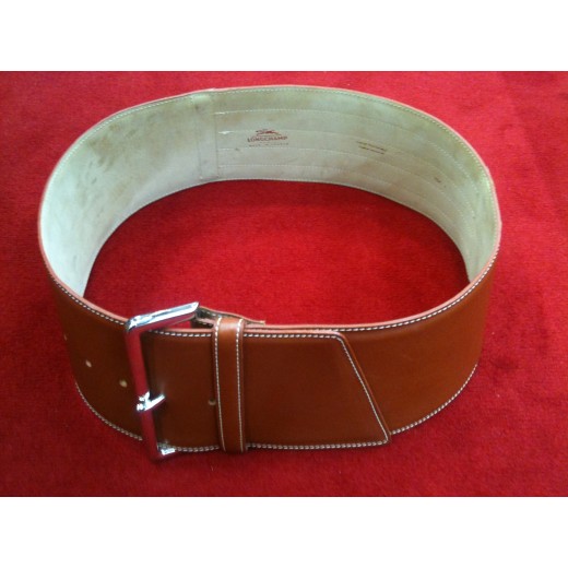 Ceinture Longchamp en veau et vachette brique