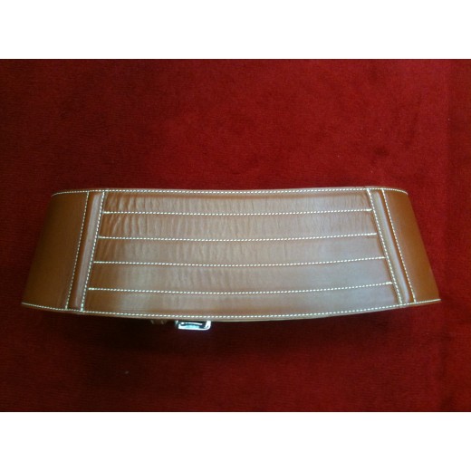 Ceinture Longchamp en veau et vachette brique