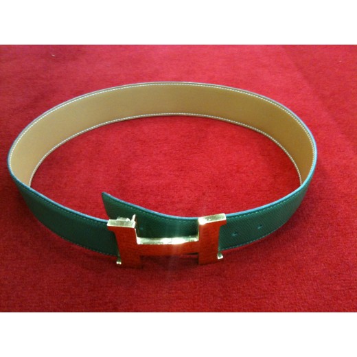 Ceinture Hermès H  en cuir vert