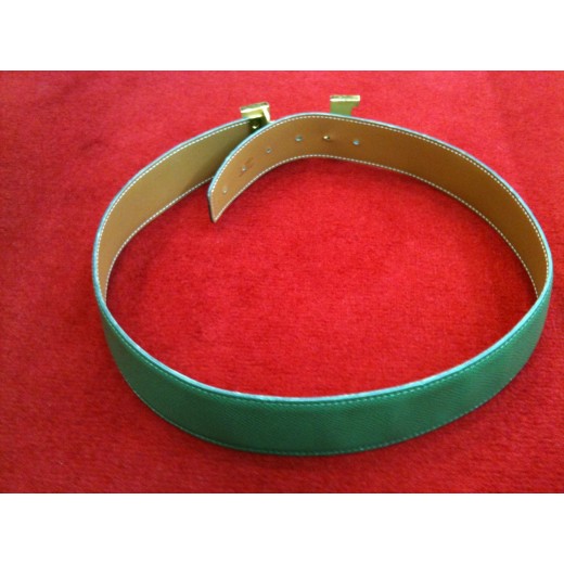 Ceinture Hermès H  en cuir vert