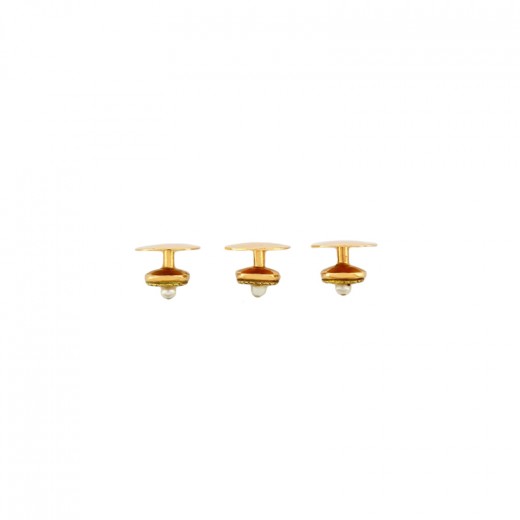 Lot De 12 Boutons Vintage Métal Avec Perles Blanches - Occasion Très Bon État