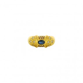 Bague jonc saphir et diamants