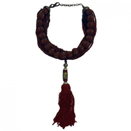 Collier Plastron Vintage En Os Et Perles - Longueur 47 Cm - Couleur Corne - Bon État