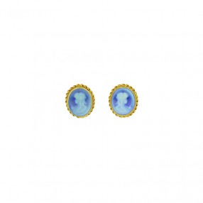 Boucles d'oreilles camée bleu