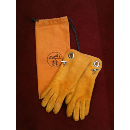 Gants Hermès en daim orange