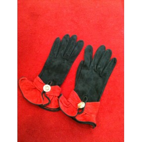 Gants Hermès en daim noir et rouge