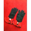 Gants Hermès en daim noir et rouge