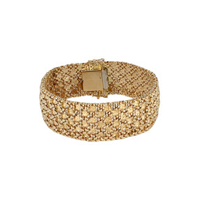 Bracelet Vintage Signé - Métal Argenté Et Cuir - Fermoir Mousqueton - Unisexe