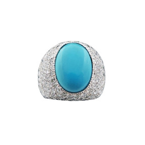 Bague dôme turquoise pavée diamants