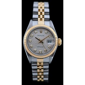 Montre Rolex Lady Oyster Perpetual Datejust en or, acier et diamants