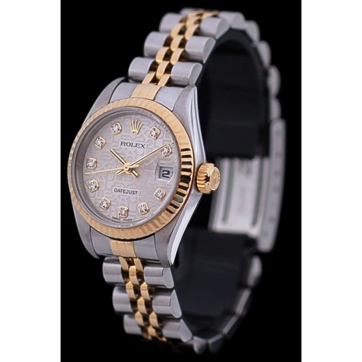 Montre Rolex Lady Oyster Perpetual Datejust en or, acier et diamants