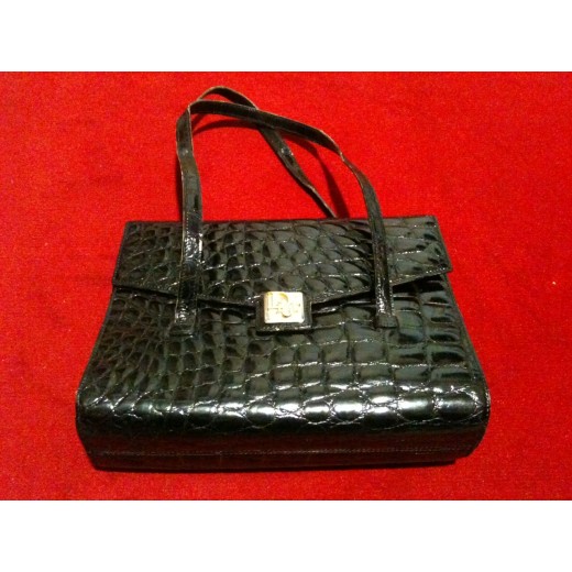 Sac Dior en cuir noir façon croco