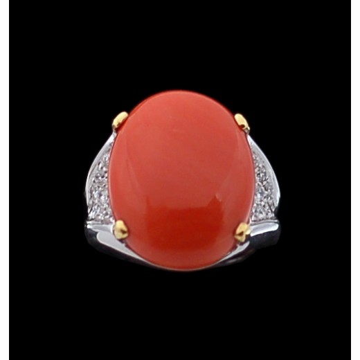 Bague moderne deux ors, diamants et corail