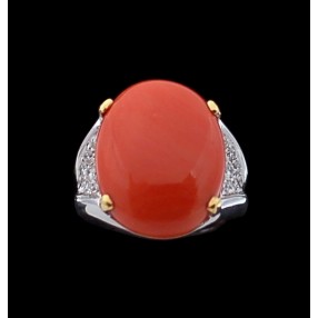 Bague moderne deux ors, diamants et corail