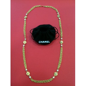 Sautoir Chanel métal doré et perles Vintage
