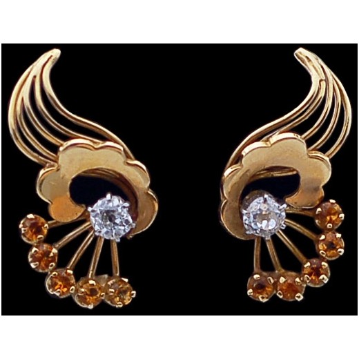 Boucles d'oreilles clips fleurs en or et diamants