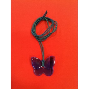 Pendentif Baccarat Papillon en cristal bleu sur cordon 