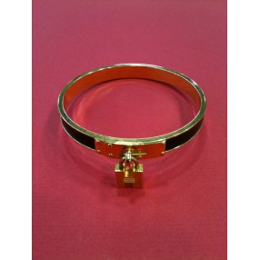 Bracelet Hermès Pampille H en cuir et plaqué or