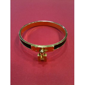 Bracelet Hermès Pampille H en cuir et plaqué or