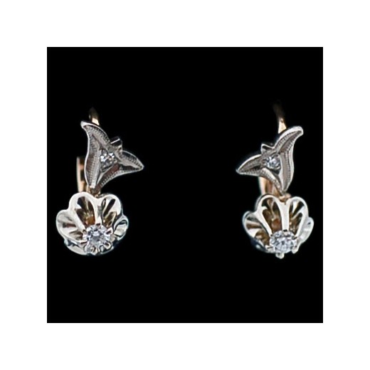 Boucles d'oreilles dormeuses deux ors diamants