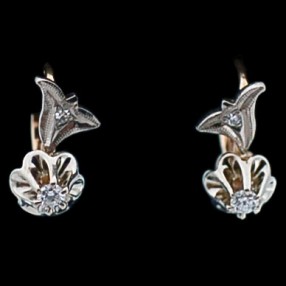 Boucles d'oreilles dormeuses deux ors diamants