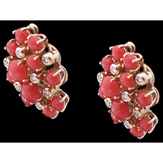 Boucles d'oreilles modernes en or, corail et diamants