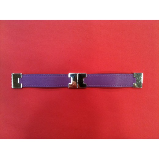 Bracelet Hermès en cuir réversible violet/ rouge