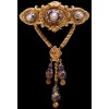 Broche ancienne en or, perles et email