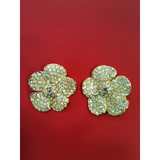 Boucles d'oreilles YSL Fleur  en plaqué or et strass