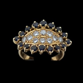 Bague moderne en or, saphirs et diamants