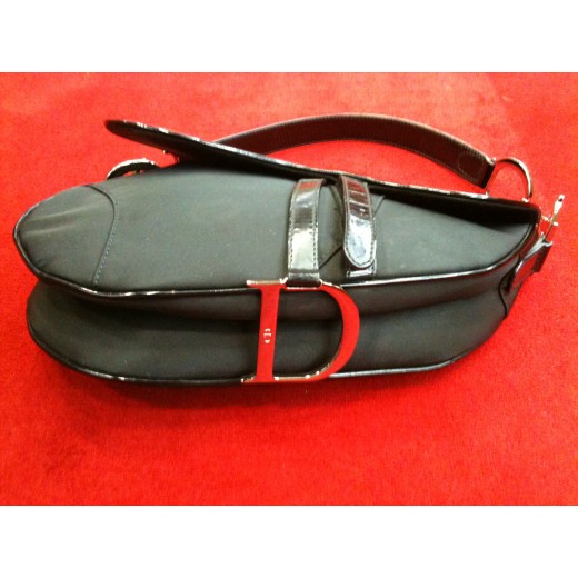 Sac Dior Selle en nylon et cuir vernis noir