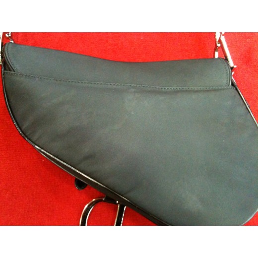 Sac Dior Selle en nylon et cuir vernis noir