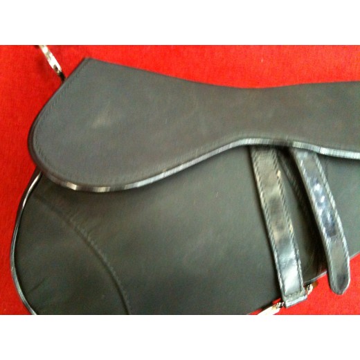 Sac Dior Selle en nylon et cuir vernis noir