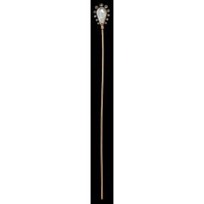 Épingle ancienne à chapeau en or, perles et diamants