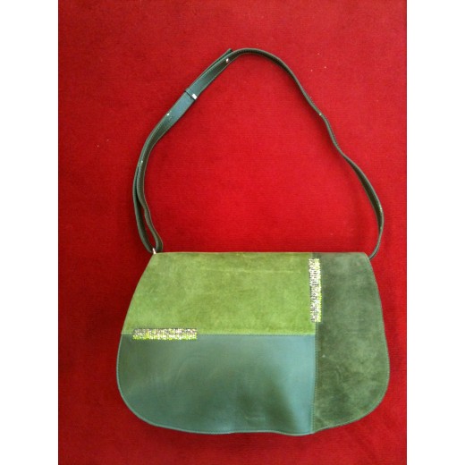 Sac Swarovski en daim, cuir et cristaux verts