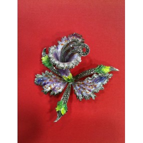 Broche Orchidée en argent et émail