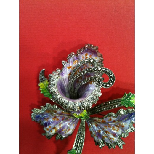 Broche Orchidée en argent et émail