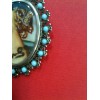 Broche/ Pendentif en argent et turquoises, peinture sur ivoire