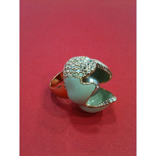 Bague Fleur en plaqué or et émail 