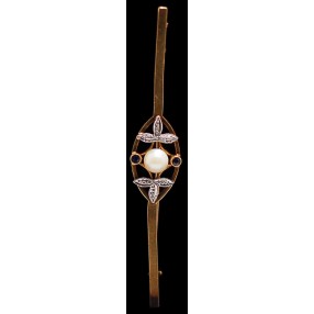 Barrette ancienne en or et perle de culture