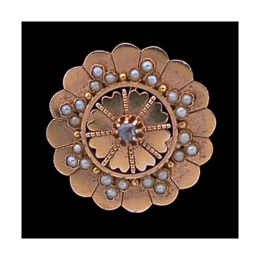 Broche ancienne fleur en or et perles