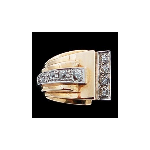 Bague ancienne Tank 2 ors et diamants