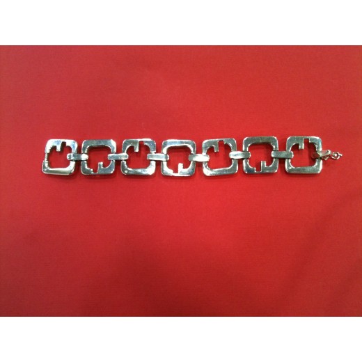 Bracelet Argent Massif Ajouré - Motifs Carrés Et Cercles - Style épuré Et Moderne