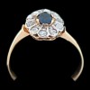 Bague ancienne marguerite en or, saphir et diamants