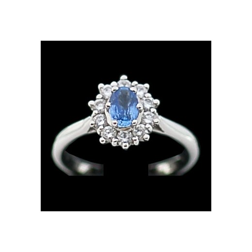 Bague marguerite en platine, saphir de Ceylan et diamants