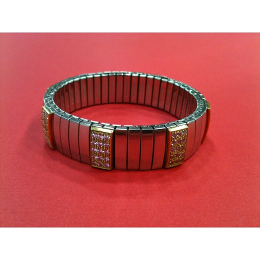 Bracelet Nomination Extension en or, acier et saphirs roses